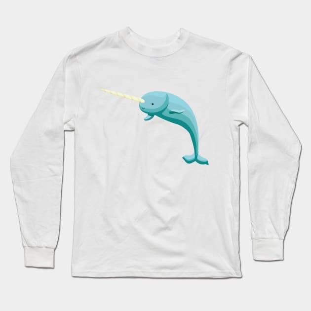 Gnarly Teal Narwhal Long Sleeve T-Shirt by fehrti